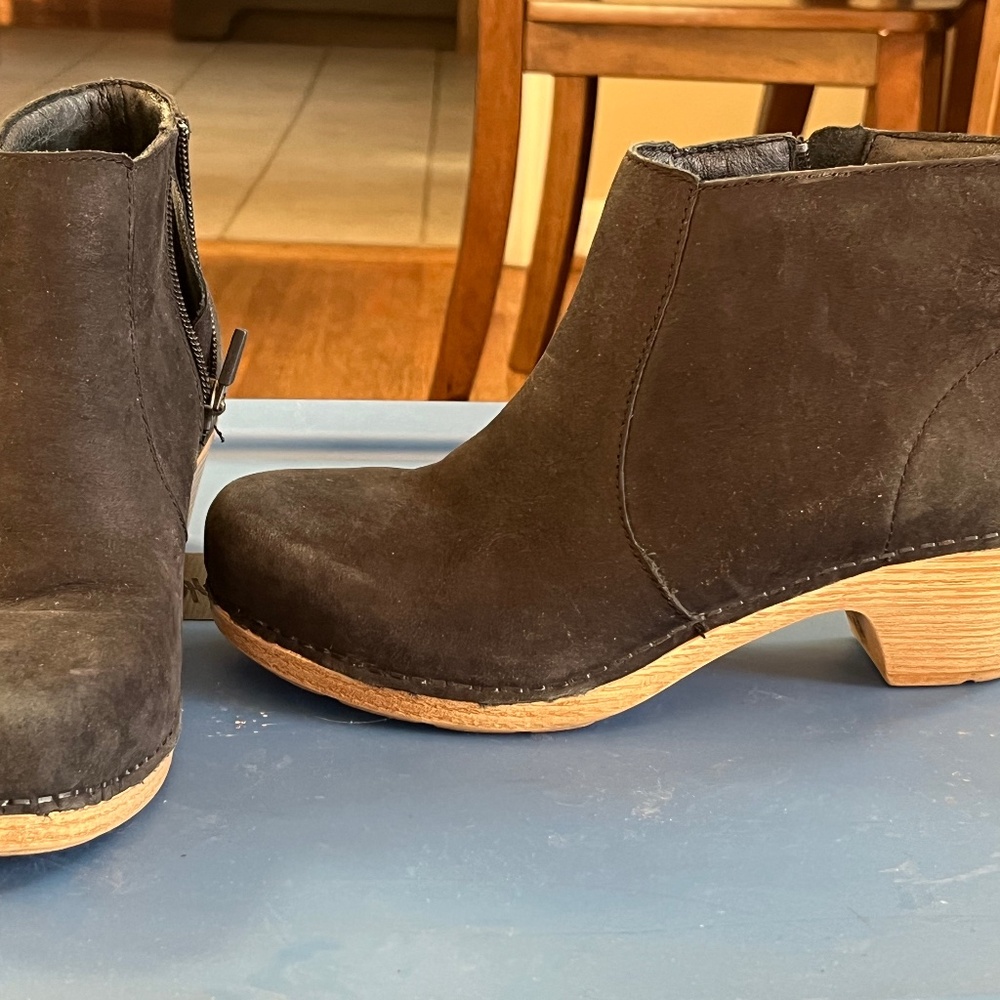 Dansko black booties with wooden soles